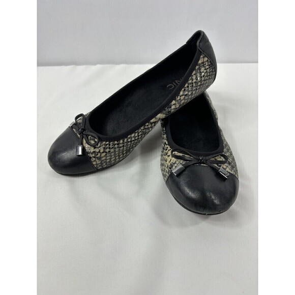 Vionic Minna Ballet Flats Size 6.5 Black Cream Reptile Print Leather Cap Toe - Picture 12 of 16